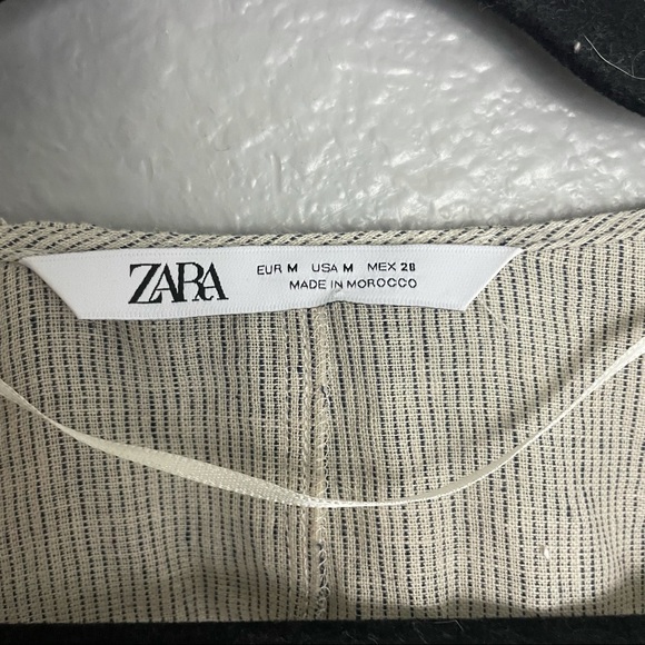 Zara Linen Puff Sleeve Pinstripe Button Down Blouse - Picture 3 of 6